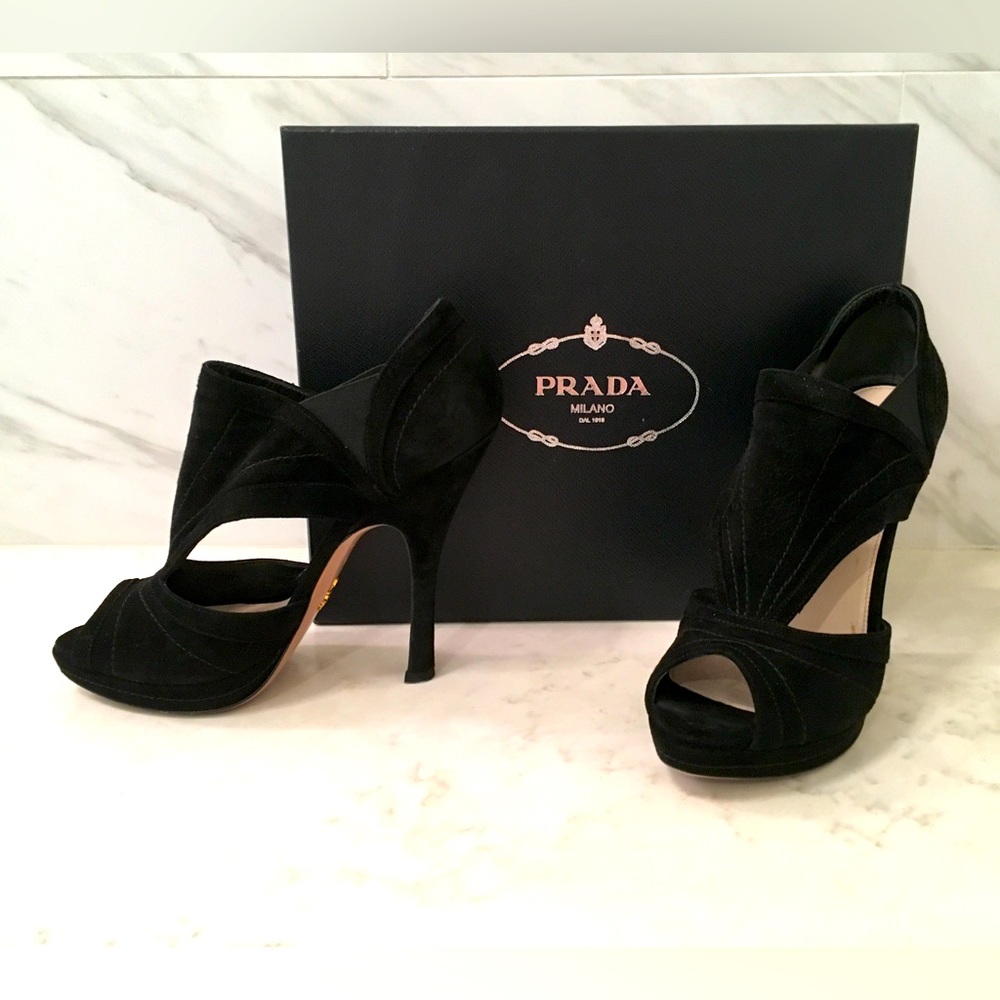 PRADA black suede heels